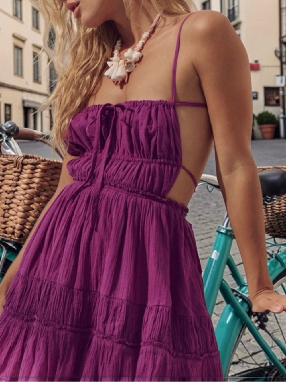 Free People Purple Tiered Mini Dress NWT Backless Boho Romantic